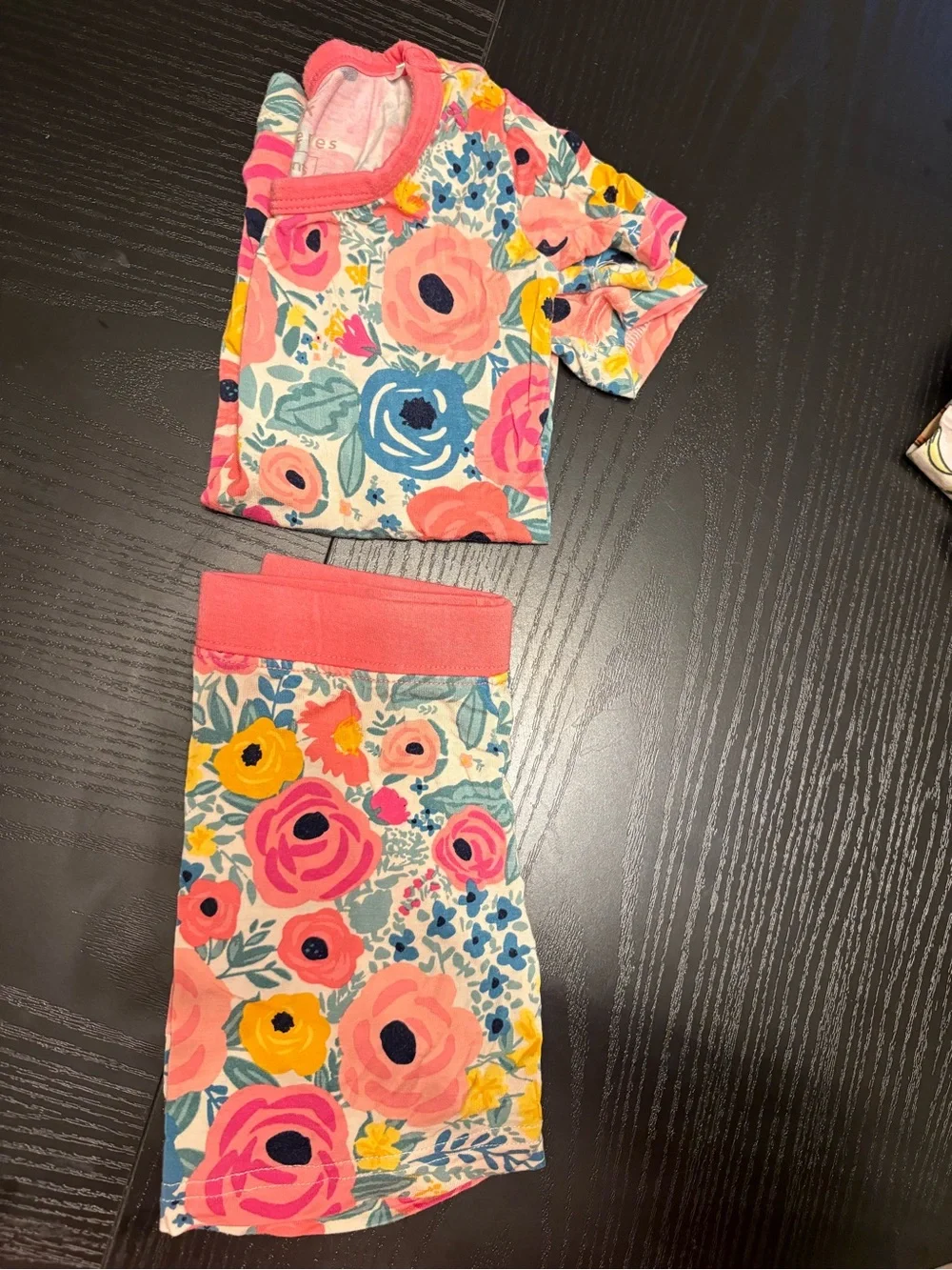 Little Sleepies Pink Floral Cotton Pajama Set with Blue & Yellow Accents